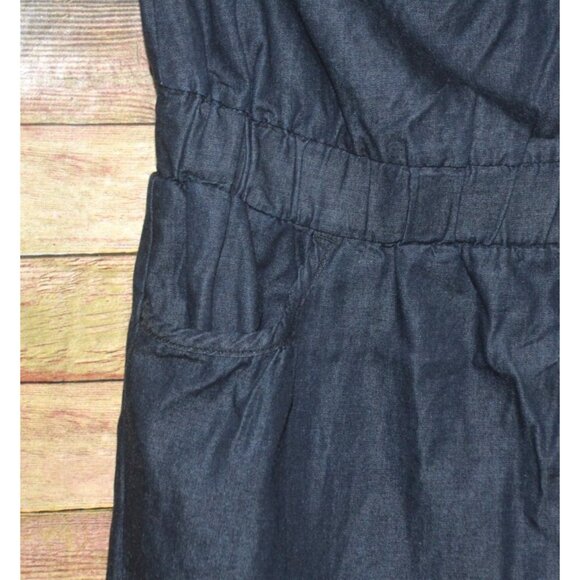 Blue Spice Dark Chambray Tube Top Sleeveless Romper Jumpsuit Size L Crop Pockets - Picture 4 of 9